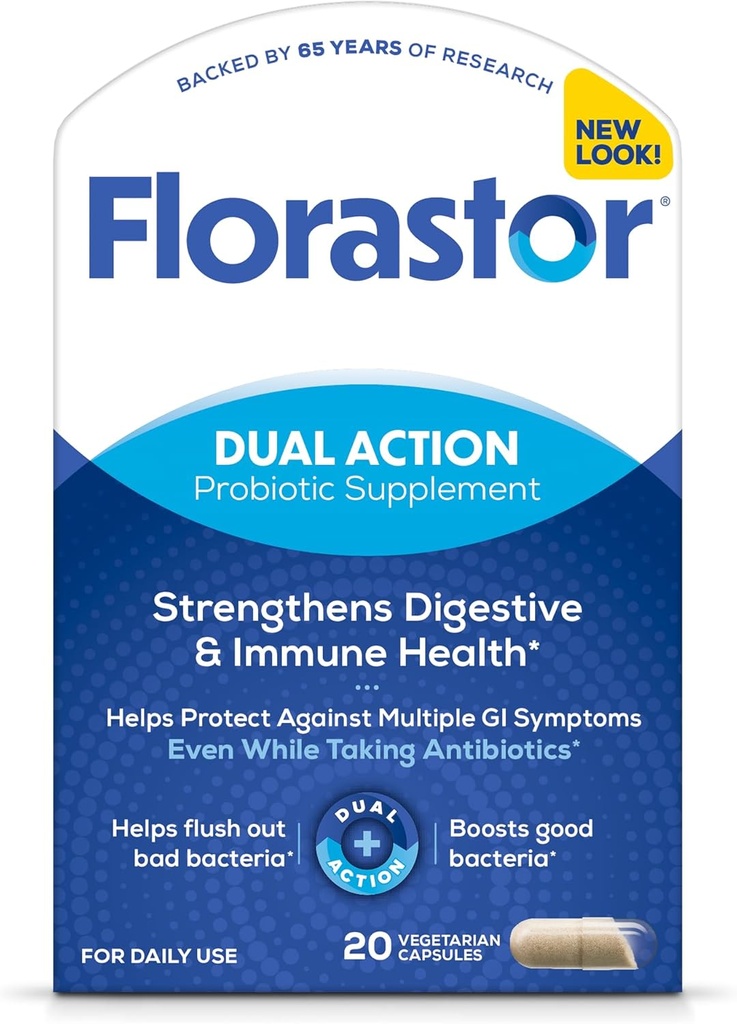 Florastor Probiotics for Digestive & Immune Health, 20 κάψουλες, Probiotics for Women & Men, 1 Probiotic Worldwide, Flush Out Bad Bactory & Boost The Good with Our Strain Saccharomyces boulardii