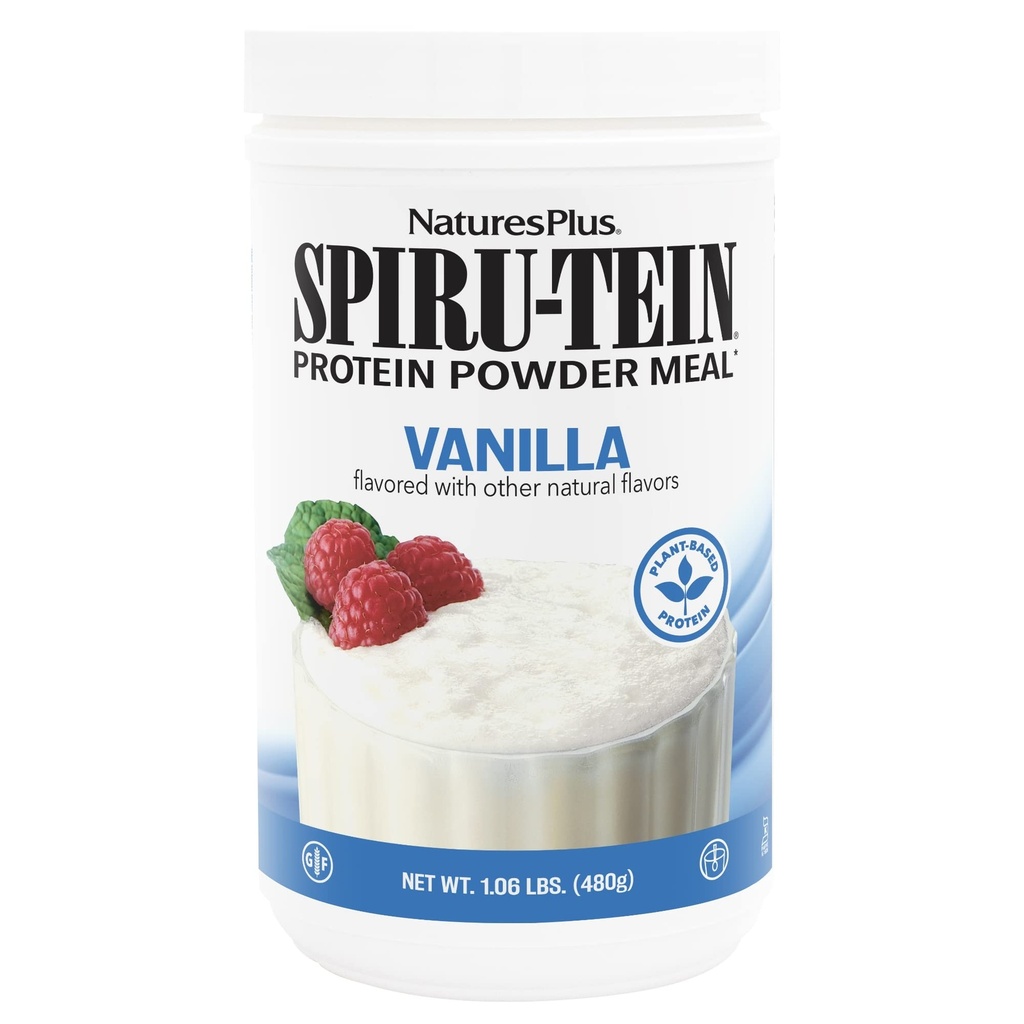 NaturesPlus SPIRU-TEIN, Βανίλια - 1.06 λίβρες - Spirulina Protein Powder - Βιταμίνες & Ορυκτά για την Ενέργεια - Χορτοφαγικά, Χωρίς Γλουτένη - 16 Σερβιέτες