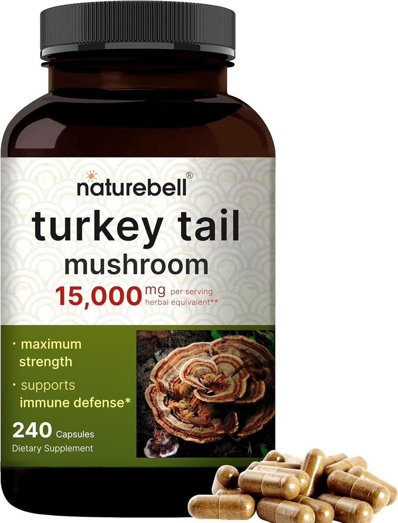 NatureBell Turkey Tail Mushroom Κάψουλες 15.000mg ανά υπηρεσία, 240 Count 