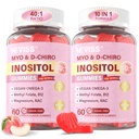 Myo-Inositol & D-Chiro Inositol Gummies for Women 2000mg + 50mg, 40:1 Ratio Inositol with Vegan Omega-3 + D3, Μαγνήσιο Γλυκινικό, Φολικό μεθύλιο + B12 for Women Health & Wellness, Sugar Free, 120 Cts