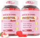 Myo-Inositol & D-Chiro Inositol Gummies for Women 2000mg + 50mg, 40:1 Ratio Inositol with Vegan Omega-3 + D3, Magnesium Glycinate, Methyl Folate + B12 for Female Health & Wellness, Sugar Free, 120 Cts