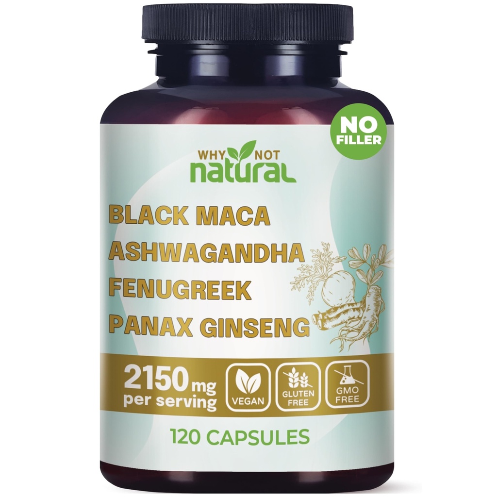 Γιατί όχι φυσικό 4-σε-1 Organic Black Maca Root, Ashwagandha, Fenugreek, Panax Ginseng κάψουλες, συμπλήρωμα για άνδρες και γυναίκες