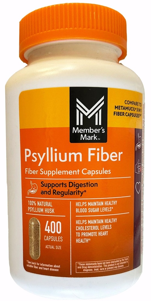 Μάρκα μέλους 100% Φυσικό Psyllium Husk Fiber Κάψουλες, Digestive Health, 400 Count (Pack of 1)