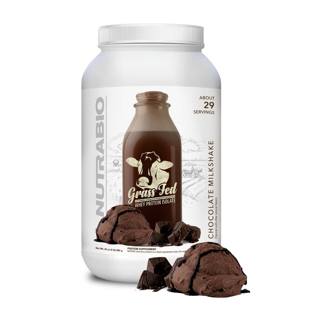 NutraBio Grass Fed Whey Isolate Protein Powder - 25G Protein Per Scoop - Sugar Free Natural Lean Muscle Protein Supplement - Σοκολάτα Mikshake - 2 Λίρες, 29 Μερίδες.
