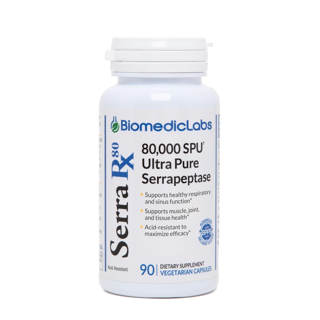 Serra-RX 80.000 SPU Serrapeptase - Οξύ-ανθεκτικό Πρωτολυτικό Συστηματικό Ένζυμο, Μη ΓΤΟ, Χωρίς γλουτένη, Vegan, Υποστηρίζει Sinus & Lung Υγεία, 90 κάψουλες Veg