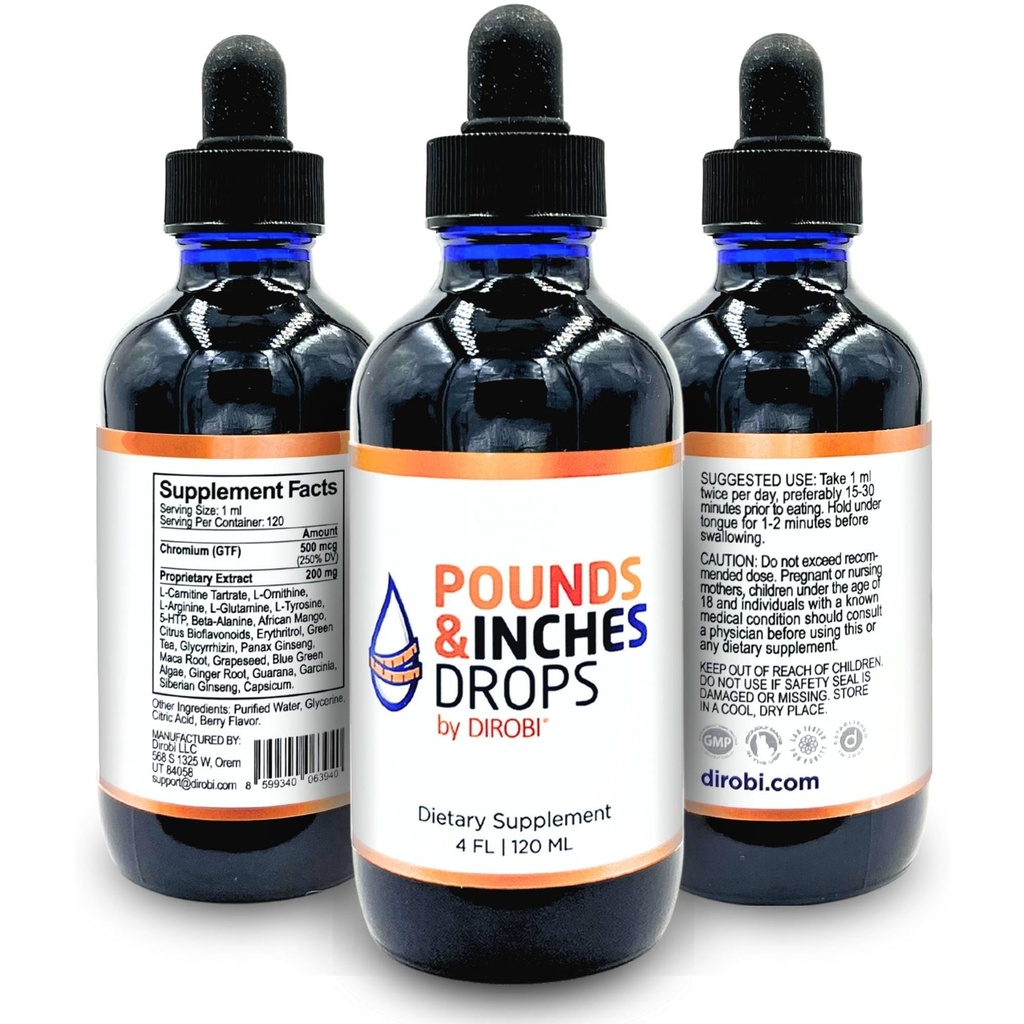Dirobi Λίρες και Inches Weight Management Drops, Liquid Supplement για γυναίκες και άνδρες, Diet-Pill Alternative με νοστιμότατο άρωμα βατόμουρο
