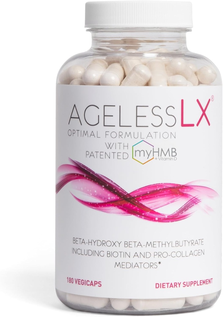 AgelessLX HMB Συμπληρώματα για γυναίκες - Collagen Enhancer Κάψουλες - Αντιγηραντική για 40 + Lean Mus Builder - Βιοτίνη, Βιταμίνη D3 K2 συμπλήρωμα για Youthful Δέρμα - 60 Σερβιέτες