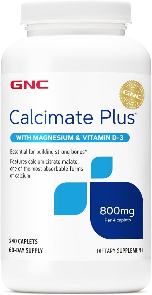 GNC Calcimate Plus 800mg συμπλήρωμα, υποστηρίζει ισχυρά οστά, ενισχύει την απορρόφηση ασβεστίου, 60 εξυπηρετεί
