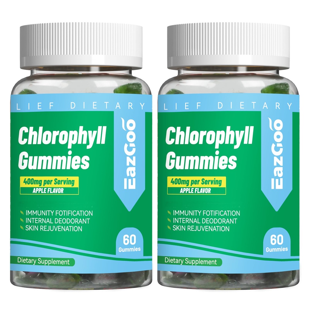 2 τεμ. Chlorophyl Gummies για αποσμητικό ODOR*, Χωρίς ζάχαρη Chlorophyl για ανοσοποιητική υποστήριξη γυναίκες Vegan μη-GMO, 120 κόμης