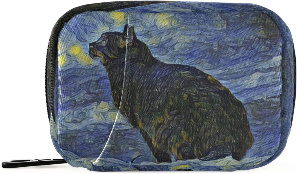 Naanle Van Gogh Galaxy Cat Χάπια Κουτί 7 ημερών Χάπια Υπόθεση Ταξίδι Τσάντα οργανωτή Χάπια με Zipper Φορητή Εβδομαδιαία Θήκη Συμπαγές Μέγεθος για τον κάτοχο συμπλήρωμα βιταμίνης