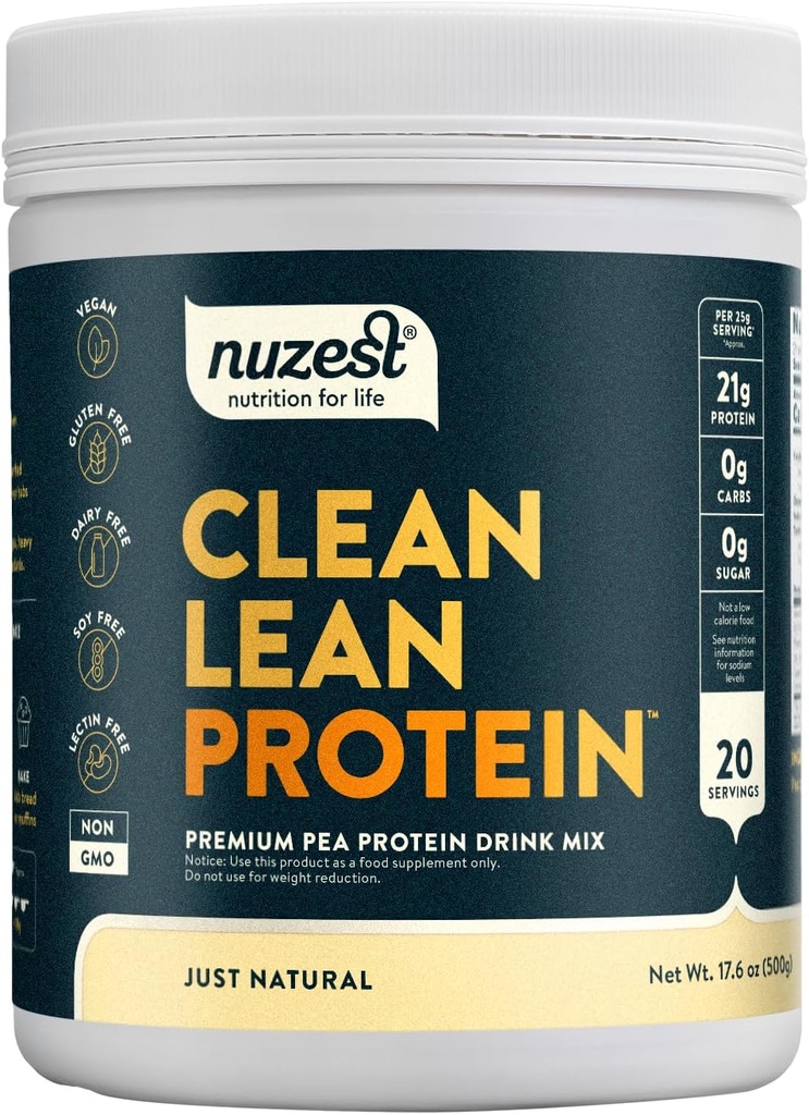 Nuzest - Pea Protein Powder - Καθαρή πρωτεΐνη Lean, Premium Vegan Plant Based Protein Powder, Γαλακτοκομικά, Χωρίς γλουτένη, GMO Free, Protein Shake, Just Natural (UNFLAVORED), 20 εξυπηρετούν, 1.1 lb