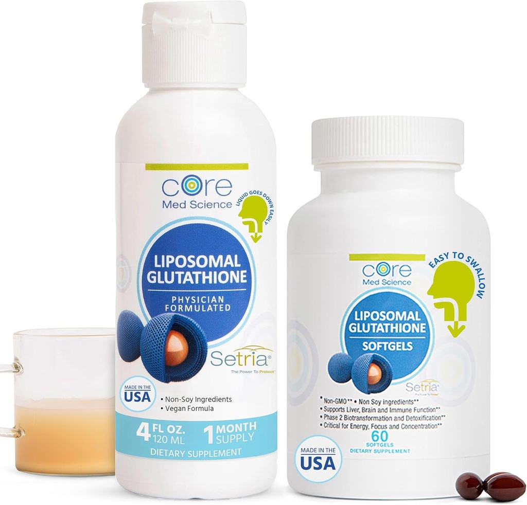 Core Med Science Liposomal Glutathion Soft Gels & Liquid Supplement Bundle for Energy, Brain Health, Skin & Liver Health