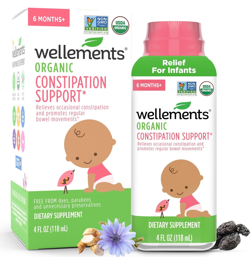 Wellements Organic Constipation Support for 6 Month+ Babies & Toddlers (4 Fl Oz) 