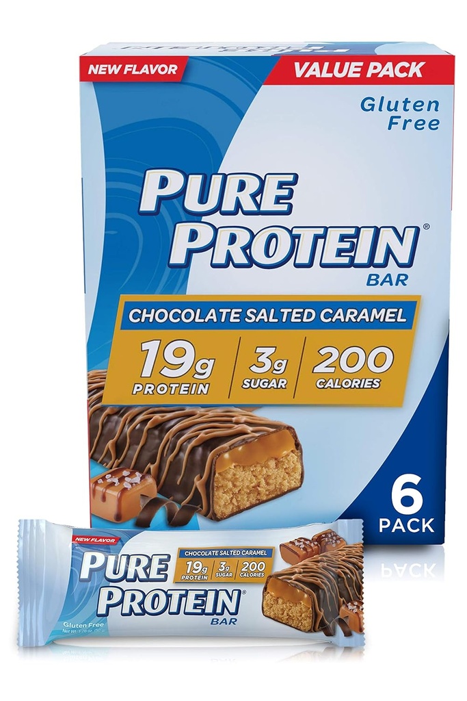 Pure Protein Bars, High Protein, Nutritious Snacks to Support Energy, Low Sugar, Gluten Free, Chocolate Salted Caramel, 1.76oz, 4 Pack