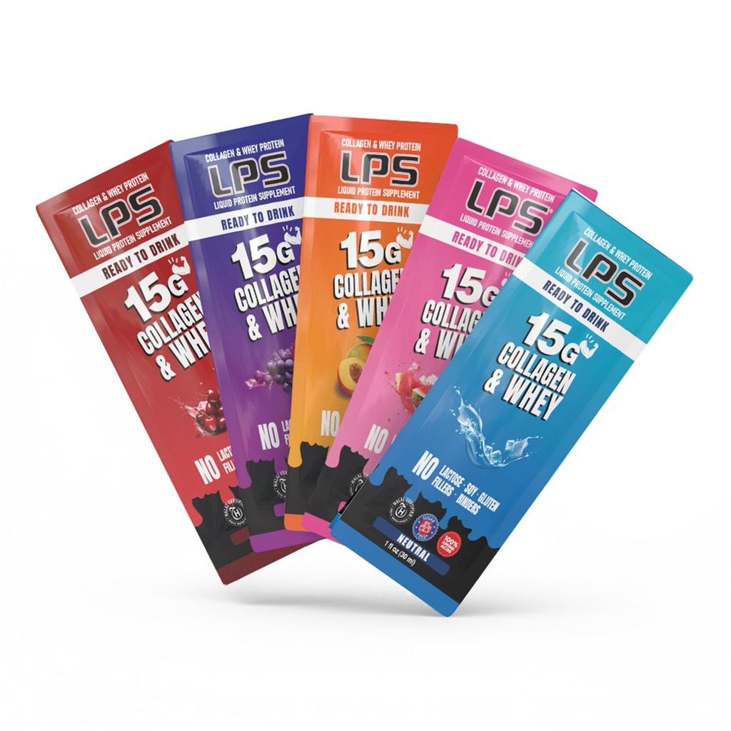 Διατροφικά Σχέδια LPS Liquid Collagen & Whey Protein Supplement - Μη-GMO Drink, Sugar-Free - Προάγει το υγιές δέρμα & τα μαλλιά για άνδρες και γυναίκες, Ενιαία Σερβίρισμα (Variety Box, 30)
