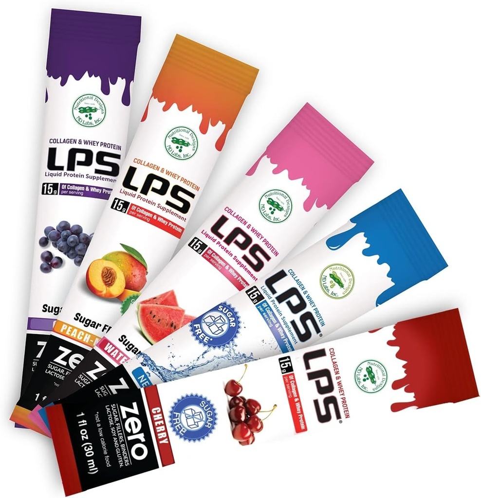 Διατροφικά Σχέδια LPS Liquid Collagen & Whey Protein Supplement - Μη-GMO Drink, Sugar-Free - Προάγει το υγιές δέρμα & τα μαλλιά για άνδρες και γυναίκες, Ενιαία Σερβίρισμα (Variety Box, 30)