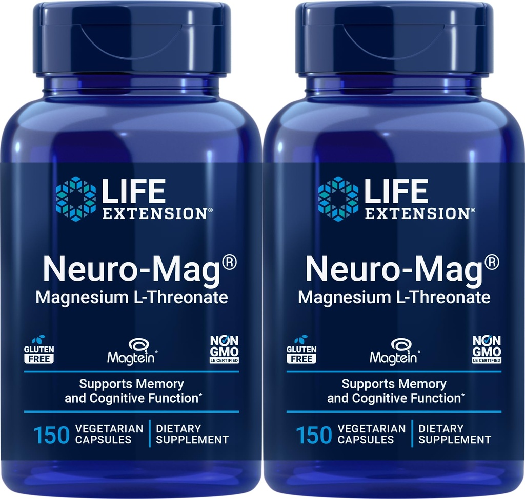 Επέκταση ζωής Neuro-Mag 150 κάψουλες χορτοφαγικής (πακέτο του 2), Μαγνήσιο L-Θρεονικό, συμπλήρωμα μαγνησίου