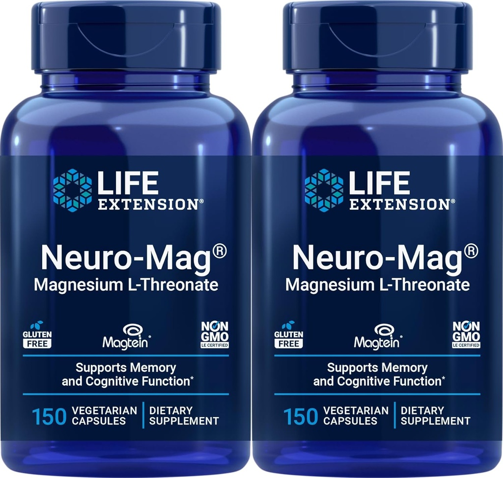 Επέκταση ζωής Neuro-Mag 150 κάψουλες χορτοφαγικής (πακέτο του 2), Μαγνήσιο L-Θρεονικό, συμπλήρωμα μαγνησίου