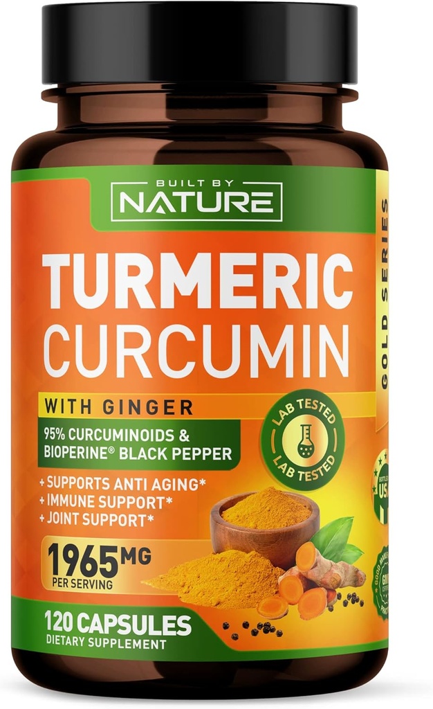 Turmeric Curcumin 1965mg with Ginger & BioPerine Black Pepper Extract - Υψηλή απορρόφηση 95% Κουρκουμινοειδή για Κοινή & Αντιοξειδωτική Υποστήριξη - Μη ΓΤΟ, Χωρίς Γλουτένη, Vegan - 120 Καψάκια συμπλήρωμα βοτάνων