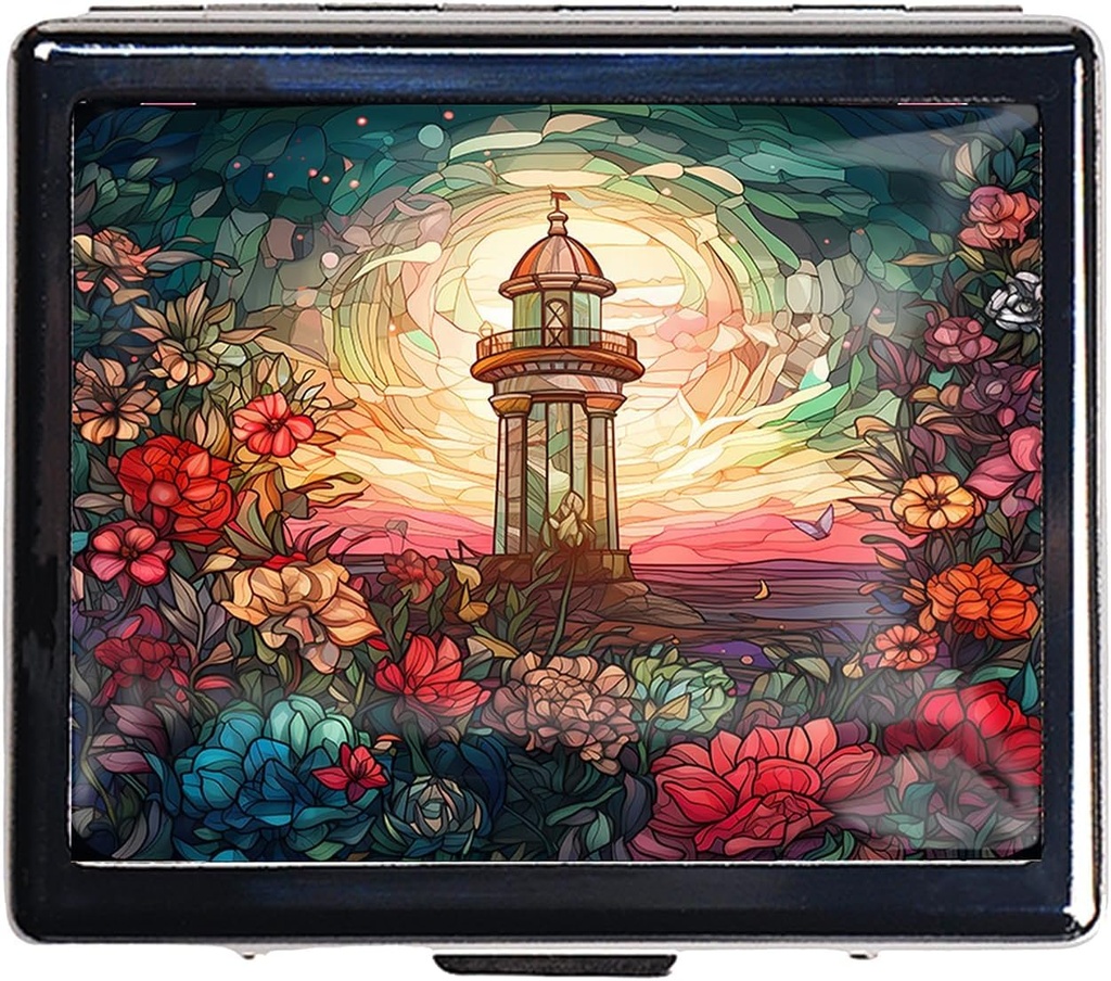 7 ημέρες Chromed Silver Hill Organizer με καθρέφτη μέσα έχει 8 ξεχωριστά διαμερίσματα Ορθογώνιο 7 ημέρες Χάπια κουτί χάπια (Lighthouse Stained Glass)