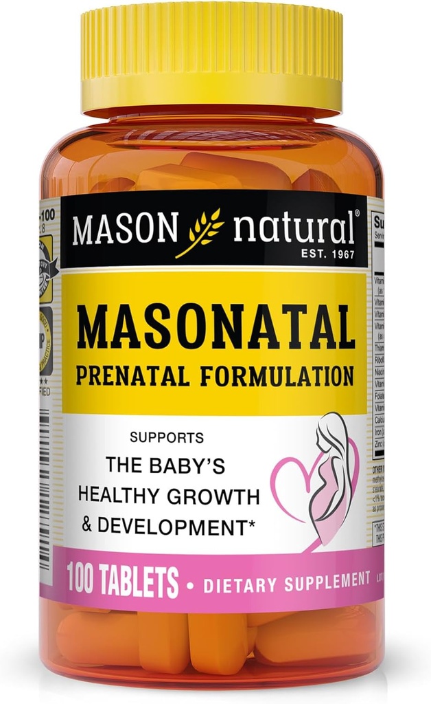 MASON NATURAL Masonatal Prenatal Formulation - Prenatal & Postnatal Multivitamin for Women to Support Baby Development, 100 Tablets