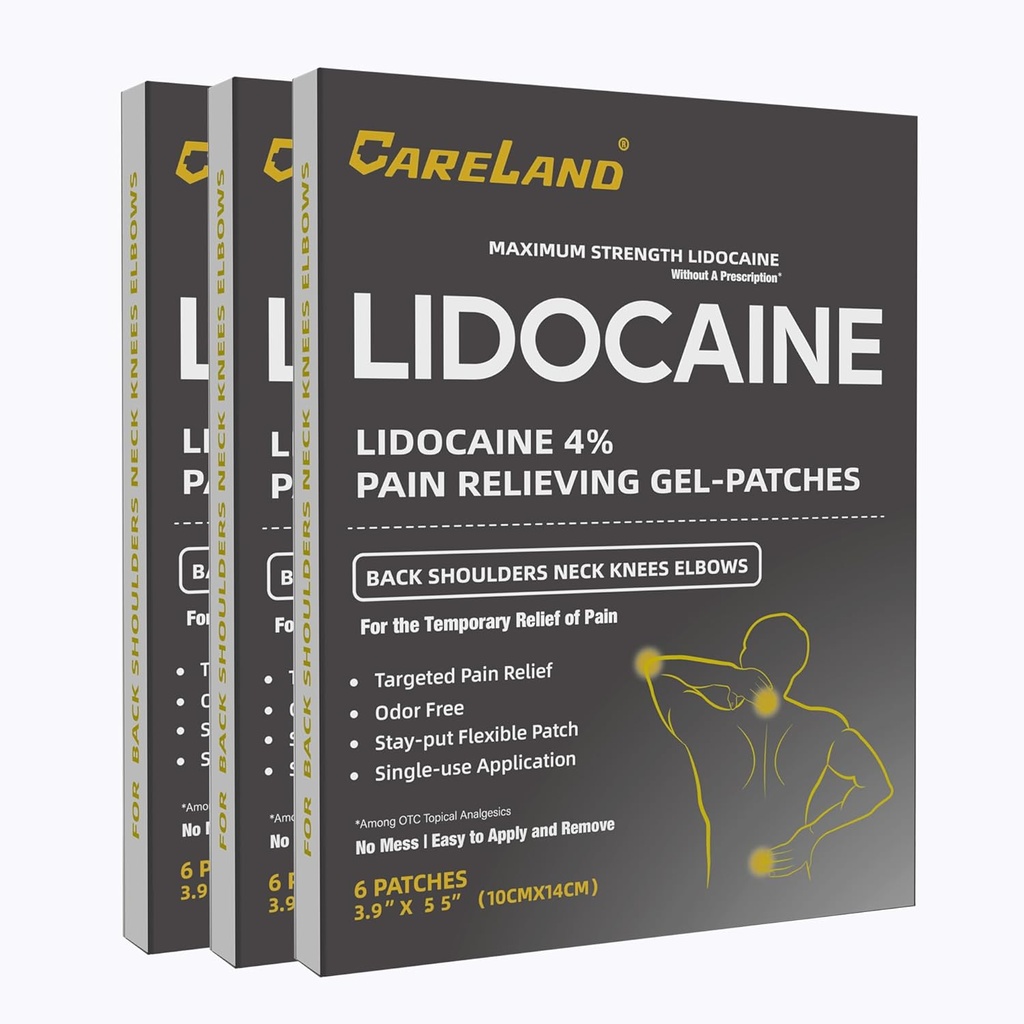 CARELAND Lidocaine Gel Patch, 18 μέτρα μέγιστη δύναμη patches πόνο για την ανακούφιση των μυών στο γόνατο του λαιμού και ώμους άοσμη Numbing Patch για καταπραϋντικά νεύρα, αρθρώσεις