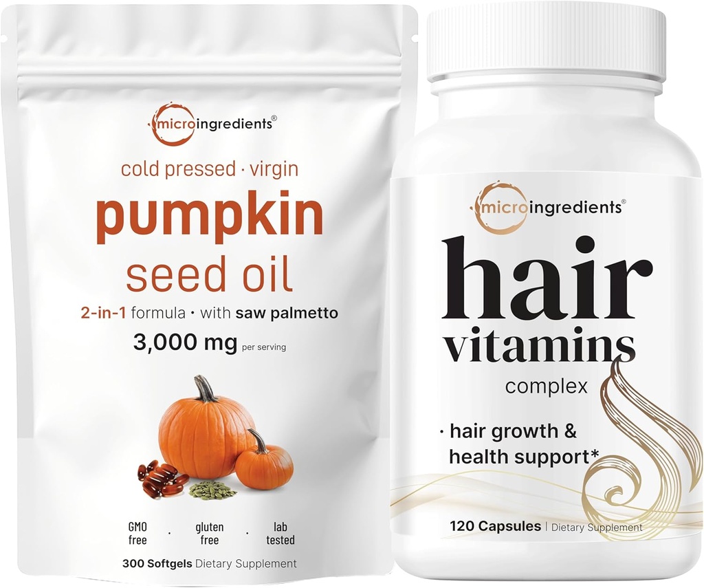 Micro Συστατικά Pumpkin Seed Oil με πριόνι Palmetto 3.000mg Softgels & Βιταμίνες μαλλιών Complex κάψουλες 