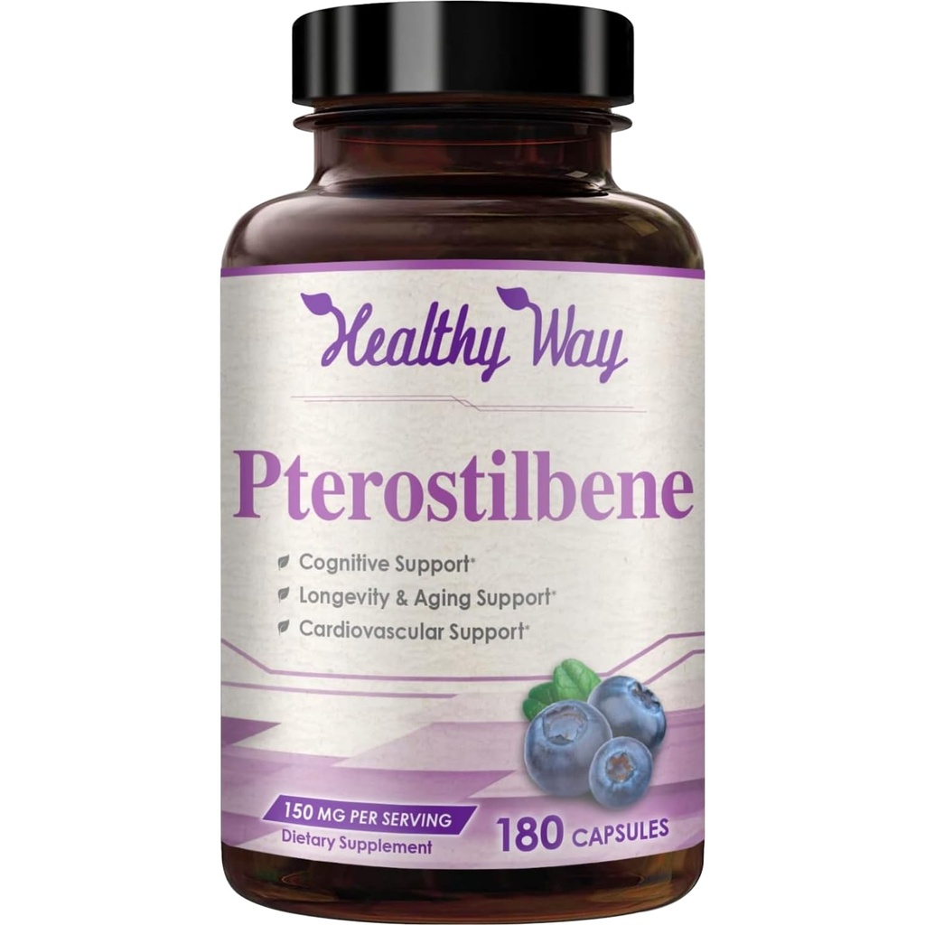 150mg Pterostilbene Supplement - Once Daily Antioxidant Supplement for Healthy Aging Immune Heart Skin and Brain Support - Naturally Derived Non-GMO & Made in the USA (180 Servings)
