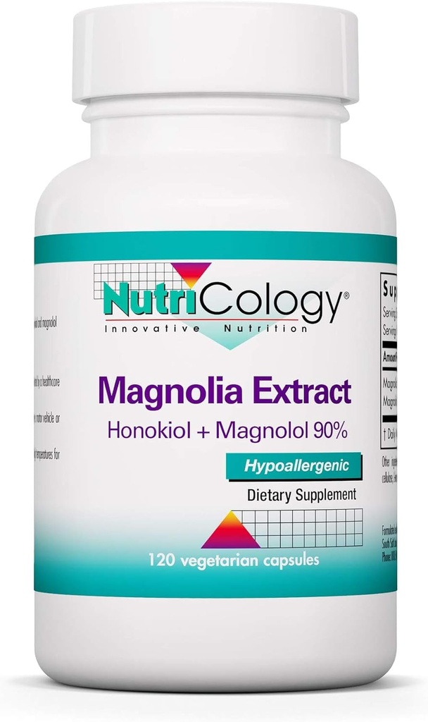 Nutricology Magnolia Extract Supplement - Stress & Sleep Support, Magnolia Bark, Honokiol, Magnool, Cortisol Manager, Vegetarian Capsles - 120 Count