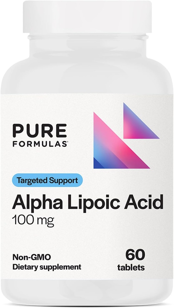 PureFormulas Alpha Lipoic Acid 100 mg ALA συμπλήρωμα για την υποστήριξη του ήπατος, αντιοξειδωτικά, νεύρο, & καρδιοαγγειακή υγεία Acido Alfa Lipoico 100mg συμπλήρωμα νευροπάθειας Non- GMO 60 δισκία