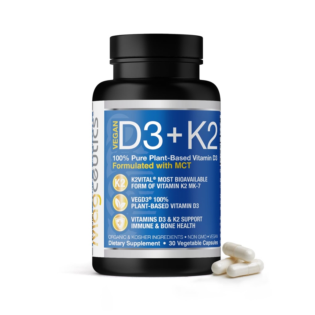 Βιταμίνη D3 K2 με MCT, 5000 IU Vegan D3 & 100 mcg MK7 K2, Υποστήριξη Ισχυρή Οστά και Ανοσοποιητική Υγεία - 30 κάψουλες (30 ημέρες προσφοράς)