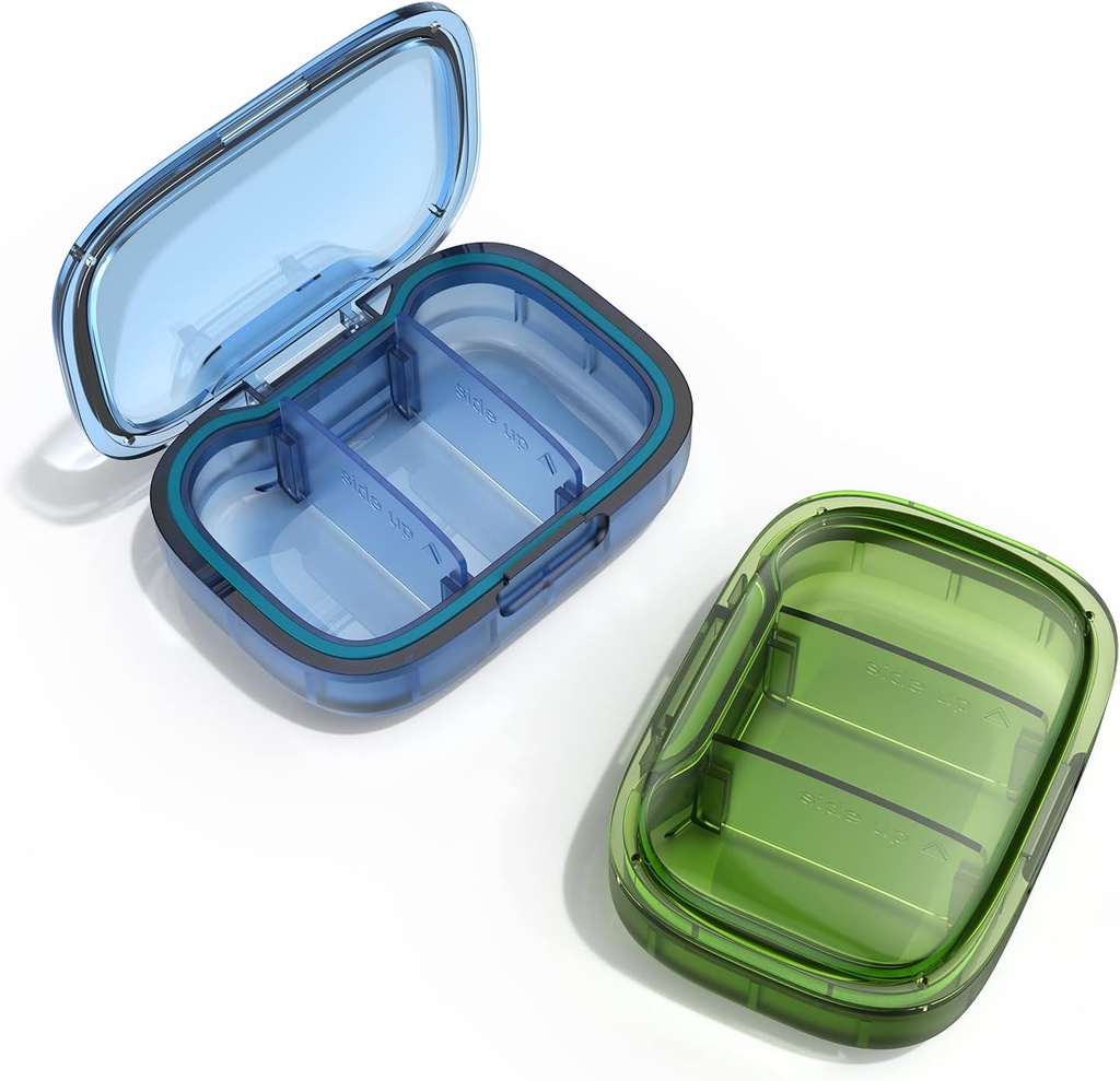 2 Pack 3 Διαμέρισμα μικρό κουτί χάπι, Θήκη απόδειξη υγρασίας, Organizer ταξιδιού για το πορτοφόλι τσέπης, καθημερινή φορητή ιατρική Βιταμίνη εμπορευματοκιβώτιο, ιχθυέλαιο και αποθήκευσης συμπλήρωμα