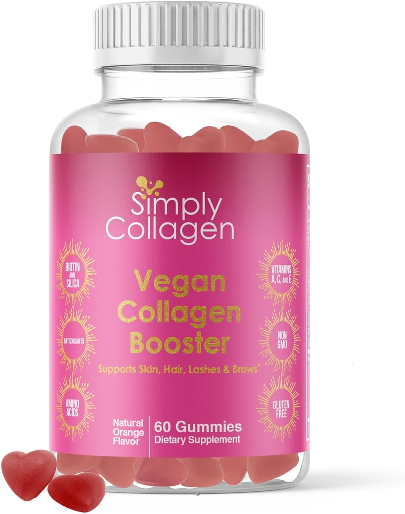 Simply Collagen® Vegan Collagen Booster Gummies for Women & Men - Προάγει το νεανικό και όμορφο δέρμα, τα μαλλιά, τα νύχια και τις βλεφαρίδες - Βασικά Αμινοξέα & Αντιοξειδωτικά με Βιοτίνη, Βιταμίνες A,C, & E