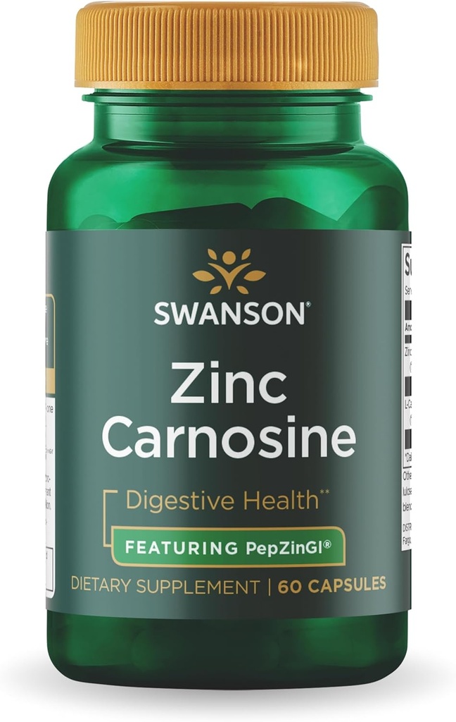 Swanson Ultra Zinc Carnosine (PepZinGI) - 60 κάψουλες - Φυσικό συμπλήρωμα για τη γαστρική υγεία, την πυγμή υποστήριξη, και το στομαχικό μικροβιακό ισοζύγιο