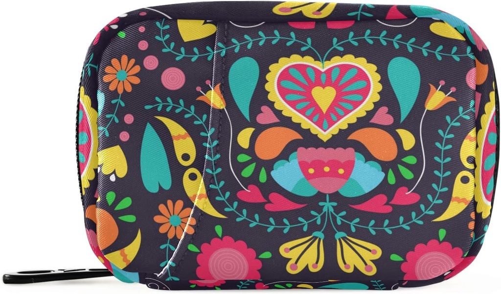 Travel Pill Organizer Εβδομαδιαία Μικρό Χαριτωμένο Κουτί Χάπια 7 Day Pill Περίπτωση Κρατητής Βιταμίνης Διοργανωτής Μπουκάλι (Black Floral Heart)