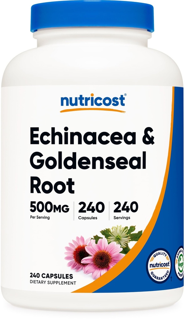 Nutricost Echinacea & Goldenseal Root, 500mg, 240 Κάψουλες - Χορτοφαγικά Caps, Μη ΓΤΟ, Χωρίς Γλουτένη