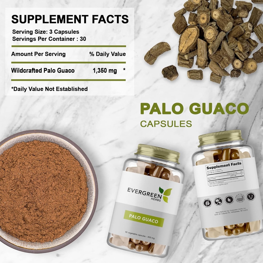 Evergreen Herbs Palo Guaco (Capsules (90 Count)) - Tamper Proof Seal to Ensure Freshness
