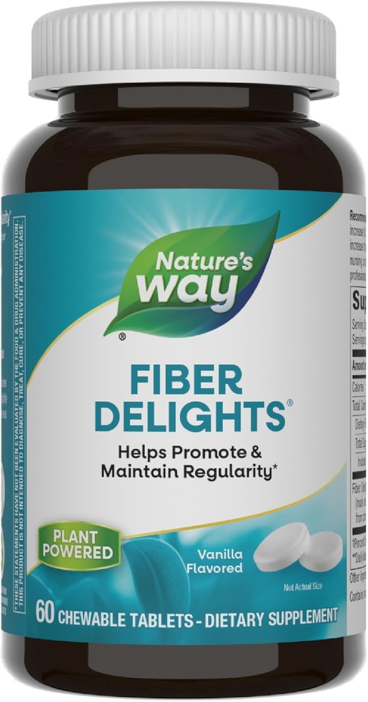 Nature's Way Fiber Delights Daily Fiber for Regularity*, Βανίλια Γεύση, 60 Μασώμενα δισκία