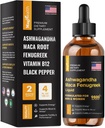 Maca Root Liquid Drops with Ashwagandha and Fenugreek - 60 Day Servings - Focus, Energy and Performance - Υγρή Πολυβιταμίνη για γυναίκες και άνδρες - Adapto Drive, Vegan Drops