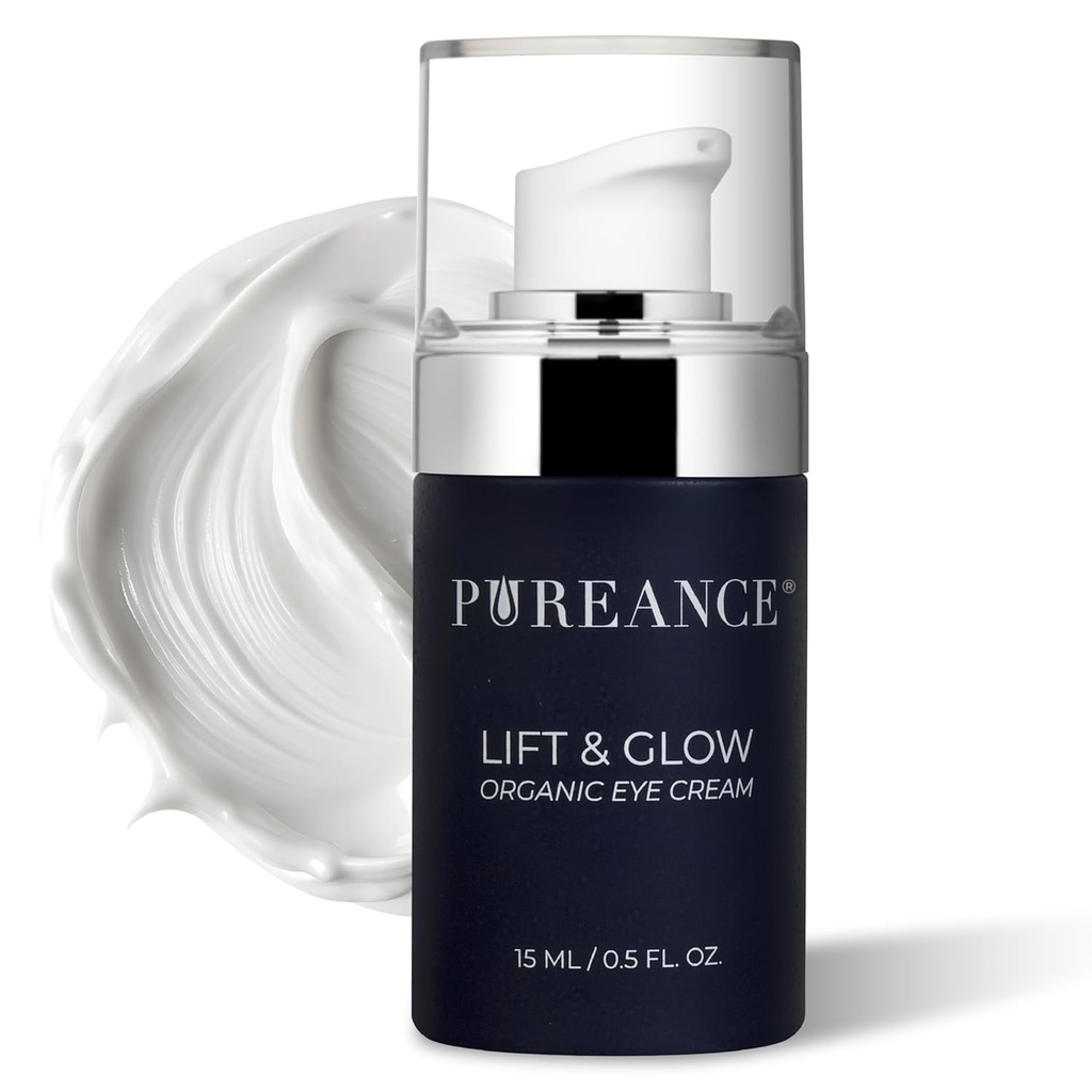 Lift & Glow Organic Eye Cream for Dark Circles and Puffiness - Αντιγηραντική κρέμα ματιών για ρυτίδες - Μειώνει τους μαύρους κύκλους και κάτω από σακούλες ματιών - Με Kakadu Plum, Coconut Oil, Spirulina & More - 0.5 Fl Oz
