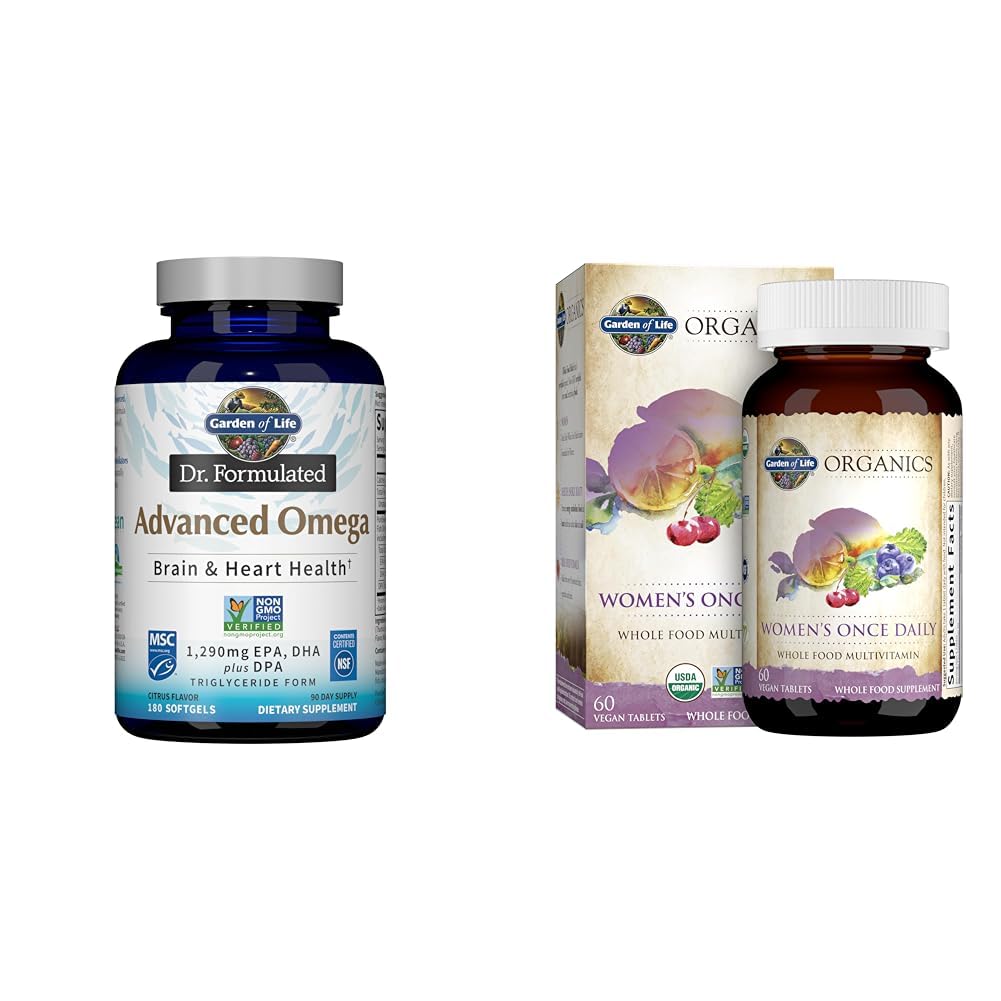 Κήπος της ζωής Ωμέγα-3 ιχθυέλαιο 1.290mg EPA+DHA+DPA 180 Softgels & Μια φορά την ημέρα Βιολογικά Ολόκληρα τρόφιμα πολυβιταμίνη για γυναίκες 60 δισκία
