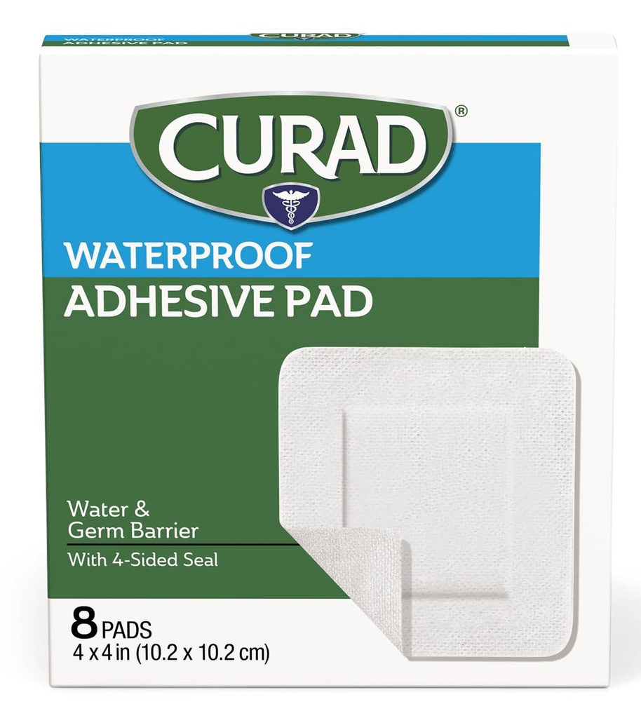 CURAD Λευκά αδιάβροχα αυτοκόλλητα, 4" x 4", Advanced Wound Care, 1 Box, 8 Count