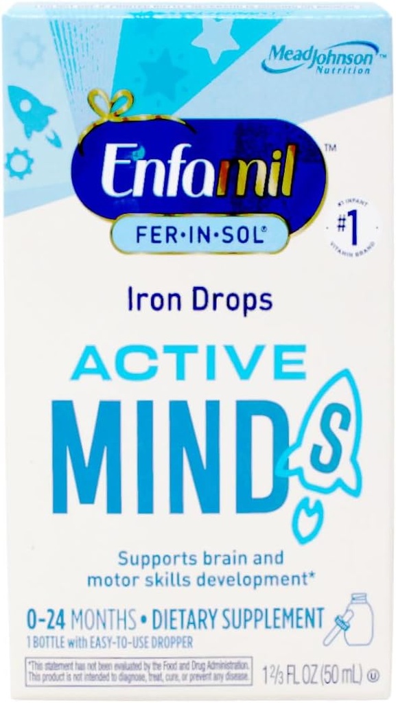 Enfamil Fer-In- Sol Συμπλήρωμα σιδήρου σταγόνες για βρέφη & Toddlers, 15 mg, 1, 67 fl oz (50 ml)