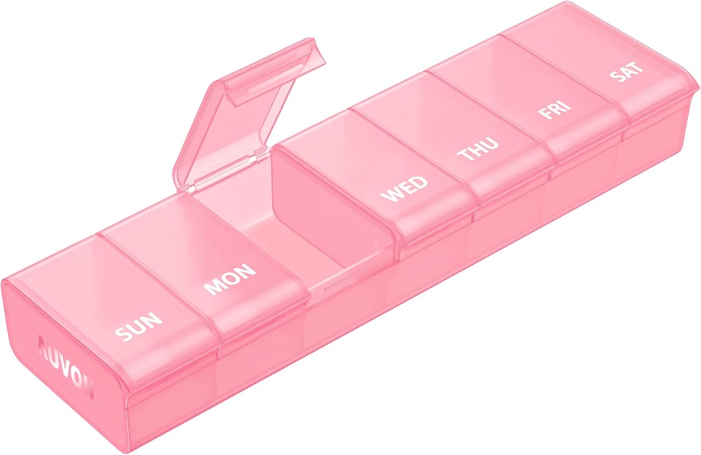 AUVON Pink XL Weekly Pill Organizer με Απροσάρμοστο Opening Design, Arthritis Friendly Pill Box, BPA-Free Pill Organizer 7 Day, Χαριτωμένη & Φορητή θήκη χάπια για βιταμίνες, συμπληρώματα και φάρμακα