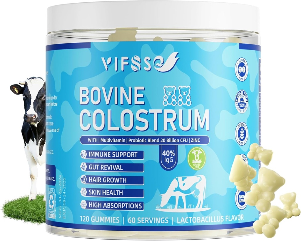 Grass Fed Colostrum Supplement 2000mg, 120 Gummies Sugar Free 40% IgG Bovine Colostrum Gummies + Probiotic, Multivitamin Etc για την υποστήριξη του ανοσοποιητικού, υποστήριξη ούρων, μαλλιά & δέρμα