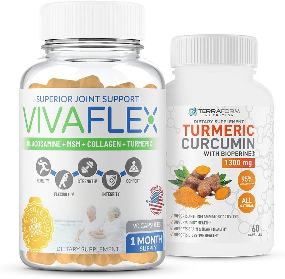 TerraForm Nutrition Joint Relief Combo Pack – Vivaflex Plus Turmeric Curcumin – Best Joint Supplements to Help Ease Joint Discomfort & Promotion Mobility – 1 Μήνα Προσφορά