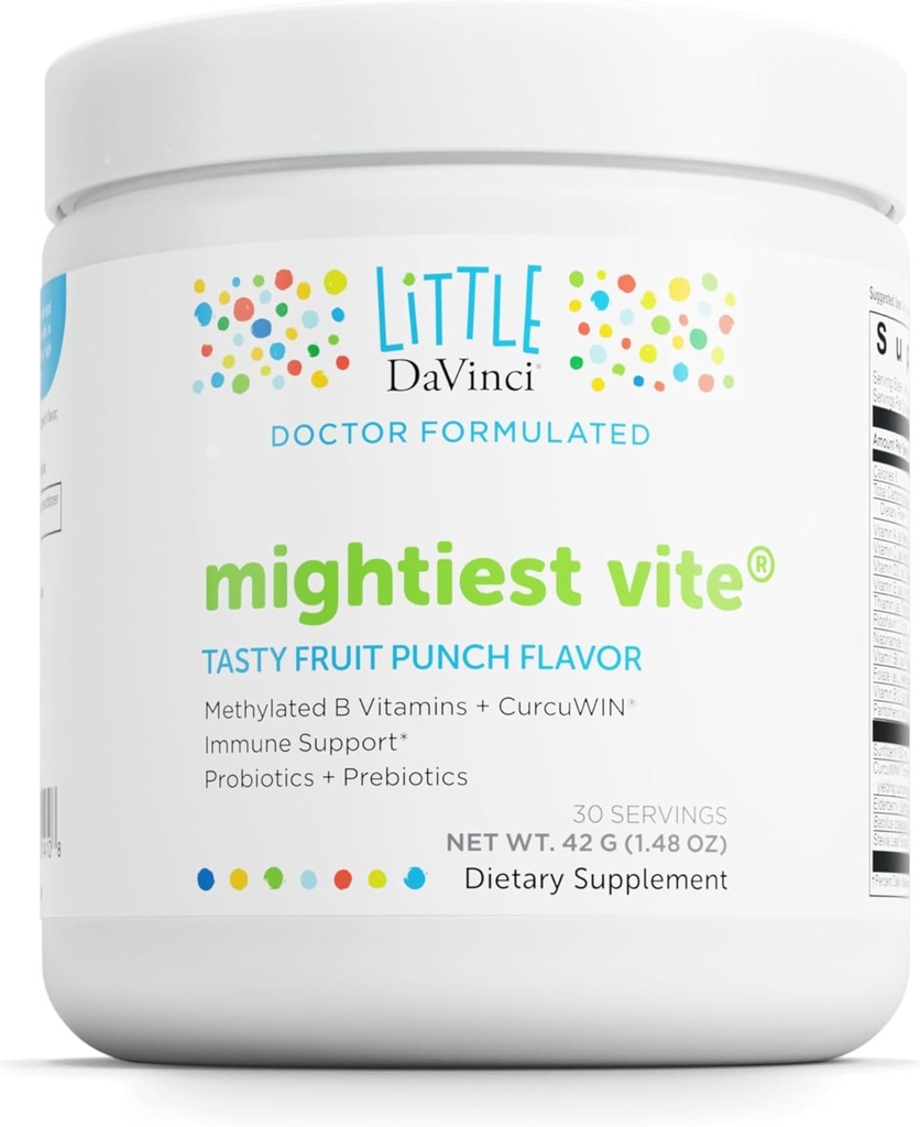 DAVINCI Little Mightest Vite - Πολυβιταμίνη για τα παιδιά με προβιοτικά & Πρεβιοτικά - Υποστηρίζει τη λειτουργία ανοσοποιητικού συστήματος, την υγεία των ούρων και την υγεία του εγκεφάλου* - Fruit Punch Γεύση - 30 Μερίδες (42 g)