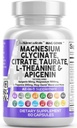 Clean Nutraceuticals Magnesium Glycinate Complex 1000mg με L-Θεανίνη 200mg Apigenin 50mg Citrate Taurate Supplement - 5-HTP GABA Passion Flower Lemon Balm L-Glycine Phosphatidylserine - 60 Count