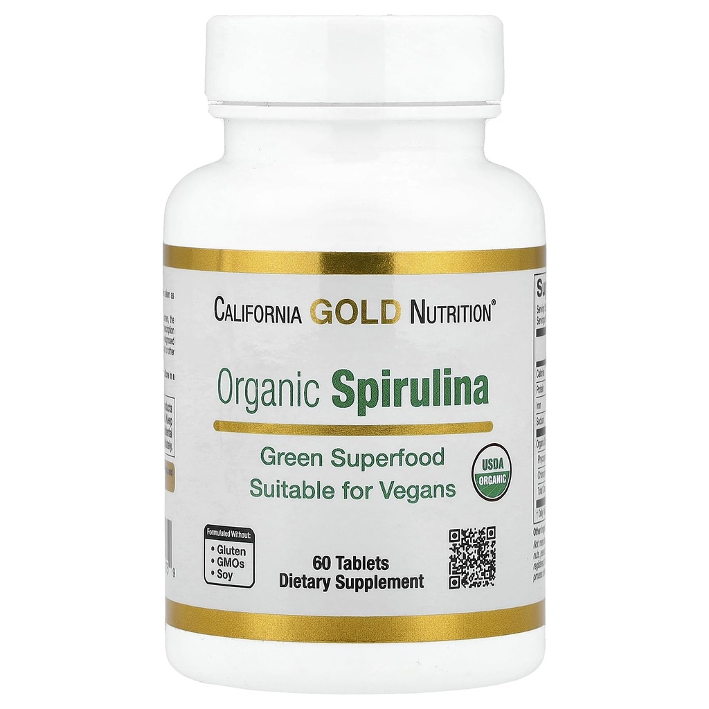 California Gold Nutrition Organic Spirulina Supplement, με ένα πράσινο Superfood με αντιοξειδωτικά, Vegan Friendly, Gluten Free, Non- GMO, 500 mg, 60 δισκία