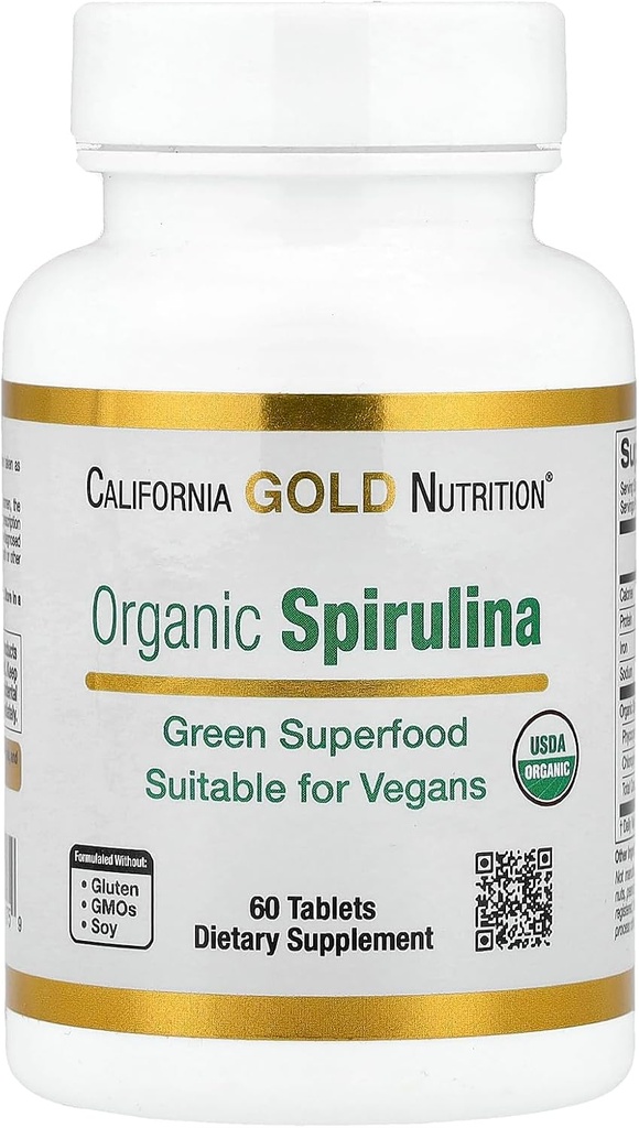 California Gold Nutrition Organic Spirulina Supplement, με ένα πράσινο Superfood με αντιοξειδωτικά, Vegan Friendly, Gluten Free, Non- GMO, 500 mg, 60 δισκία